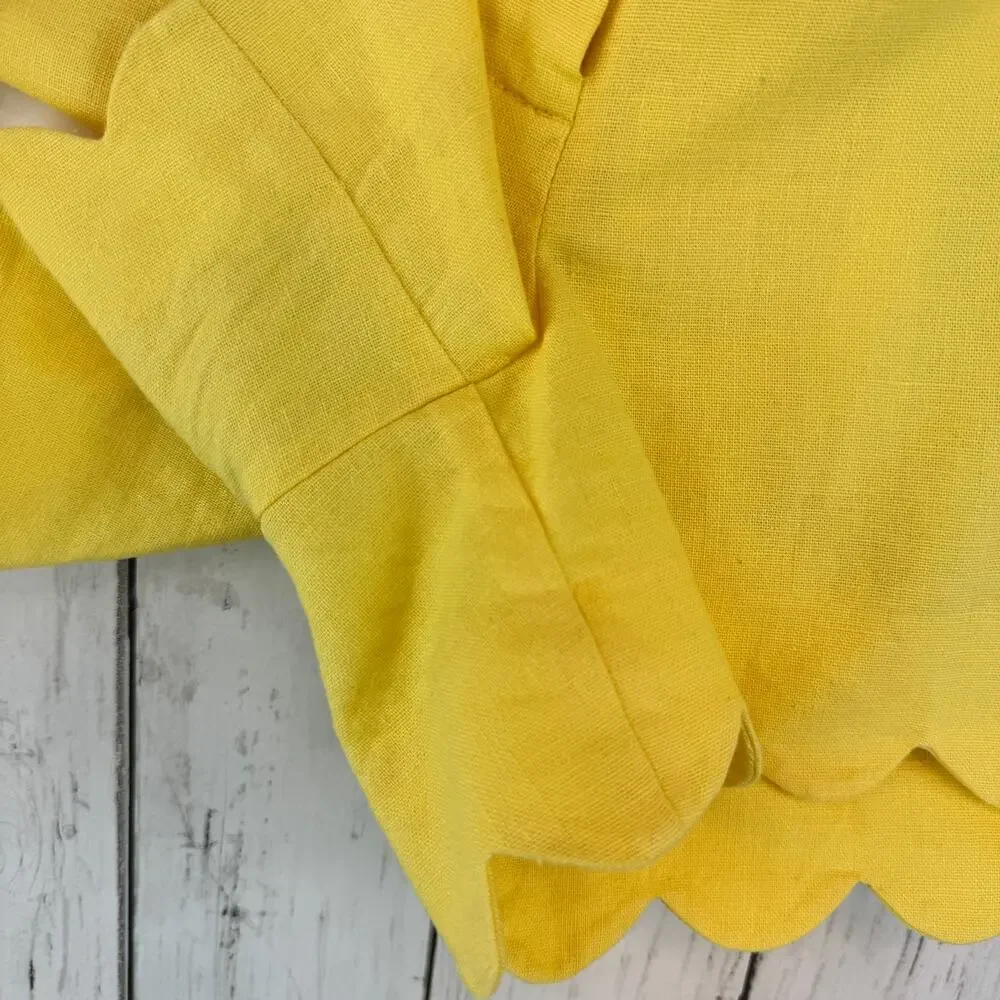 J. Crew Yellow Linen-Cotton Scalloped Hem 4” Shorts Size 2 Style L2142